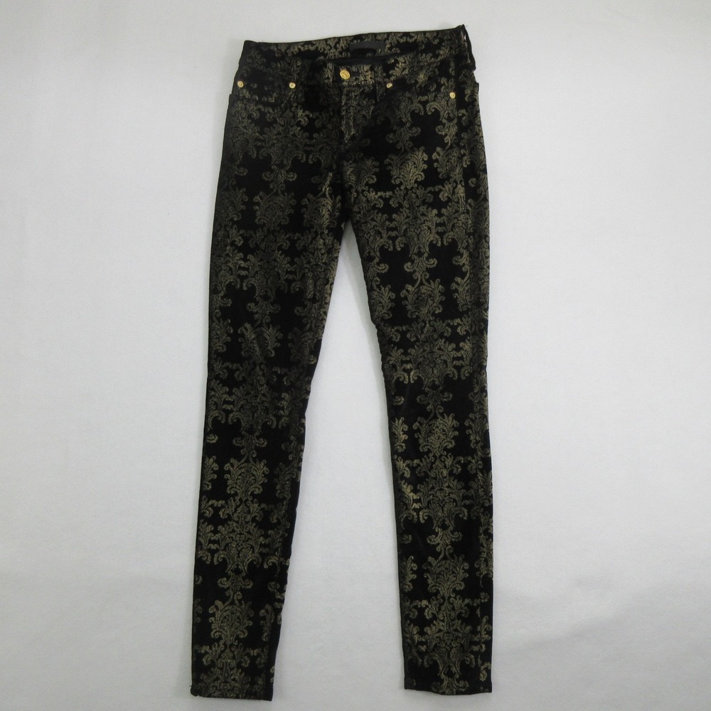 7 For All Mankind Womens Jeans 26 Black Floral Velvet Skinny Stretch